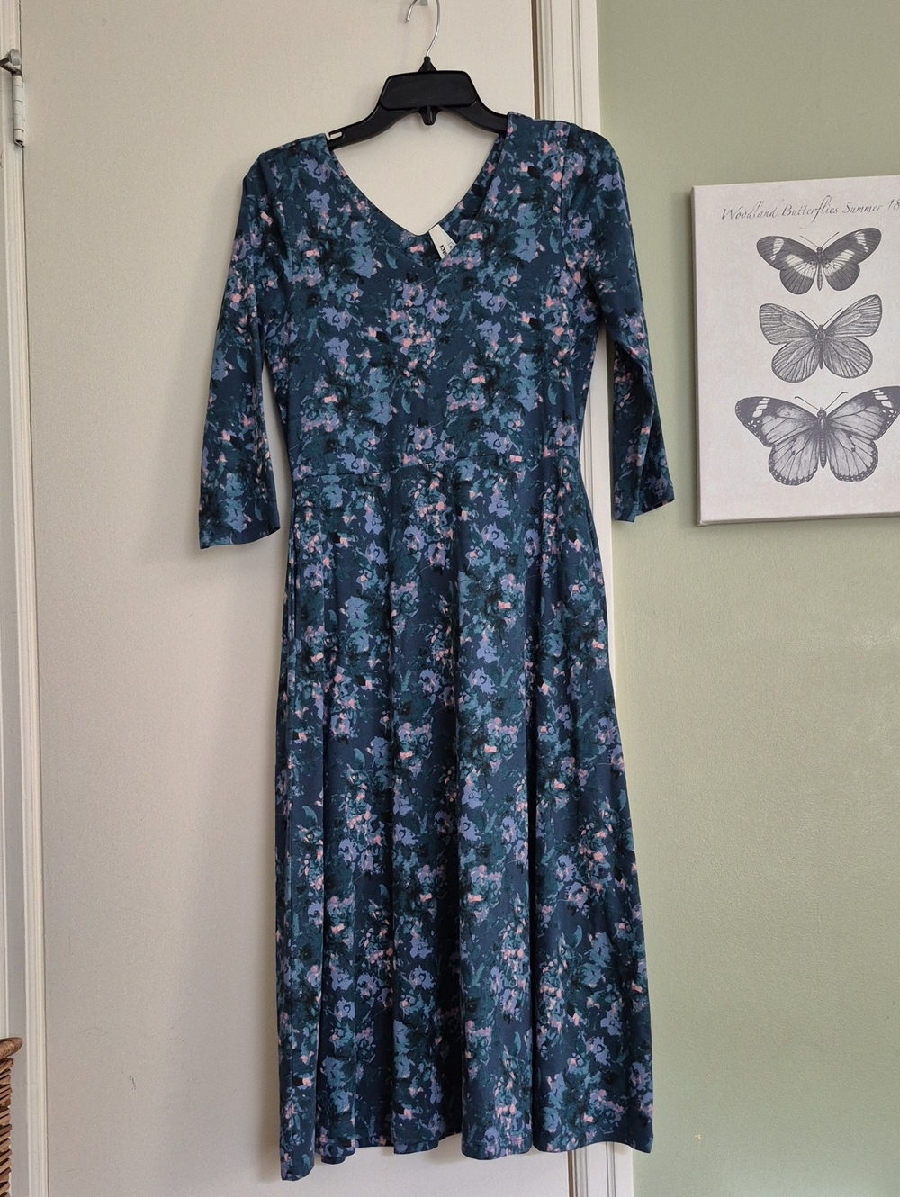 EUC Pact Fit And Flare Floral Organic Cotton Midi Dress, M, Pockets